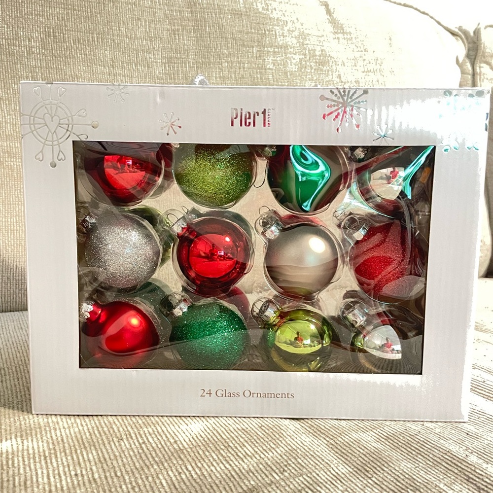 Pier 1 glass Christmas ornaments